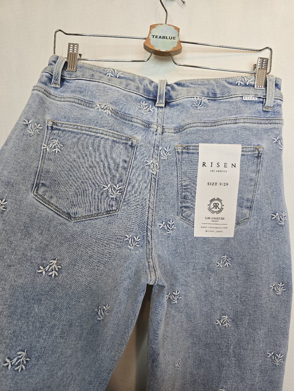 LAST PAIR! Risen Jeans High Rise Leaf Embroidered Barrel Jeans 9/29 NWT - Picture 8 of 16